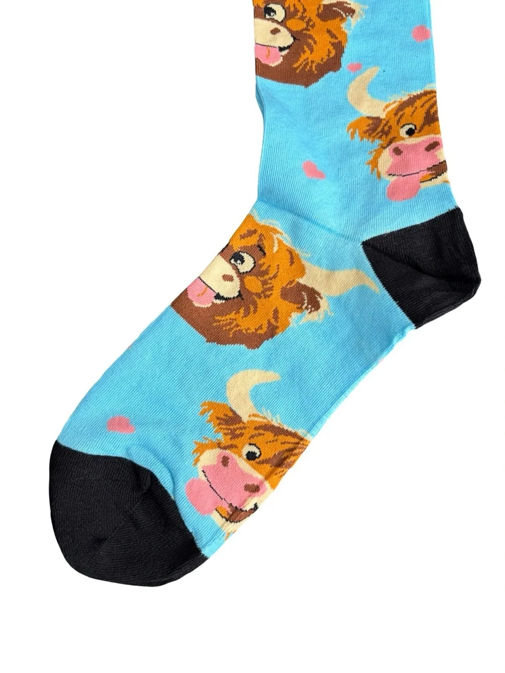 Highland Cow Novelty Crew Socks Blue Black